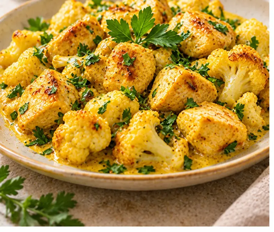 Pollo al curry leggero con cavolfiore