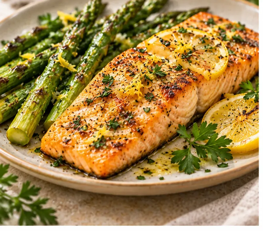 Salmone con asparagi e limone