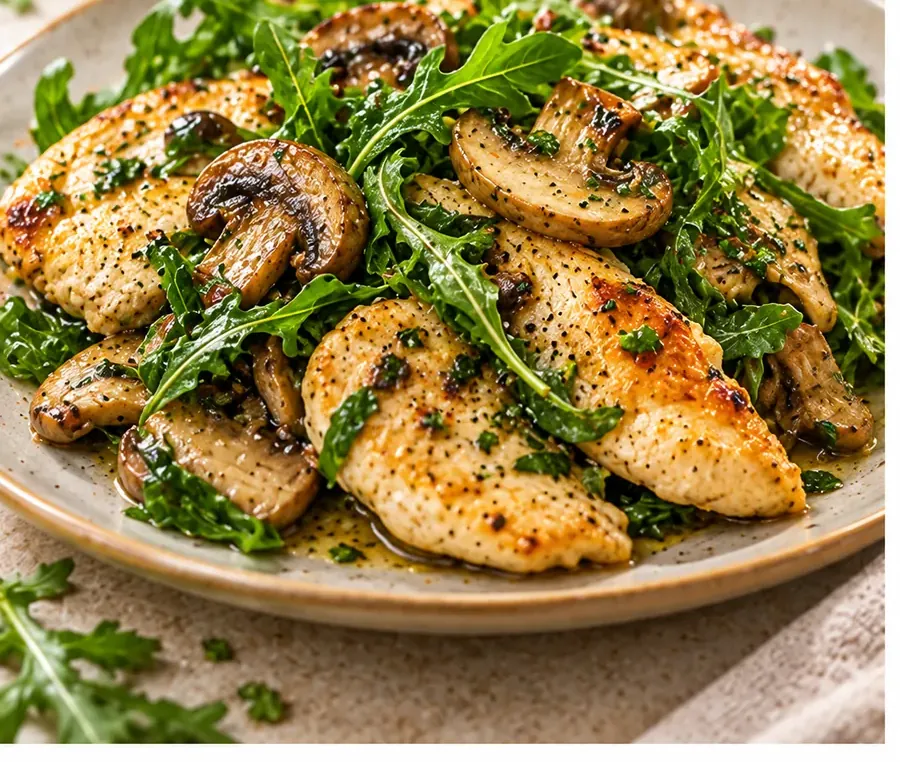 Tacchino con funghi e rucola