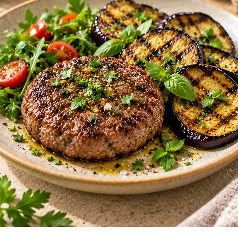 Burger di manzo con melanzane grigliate