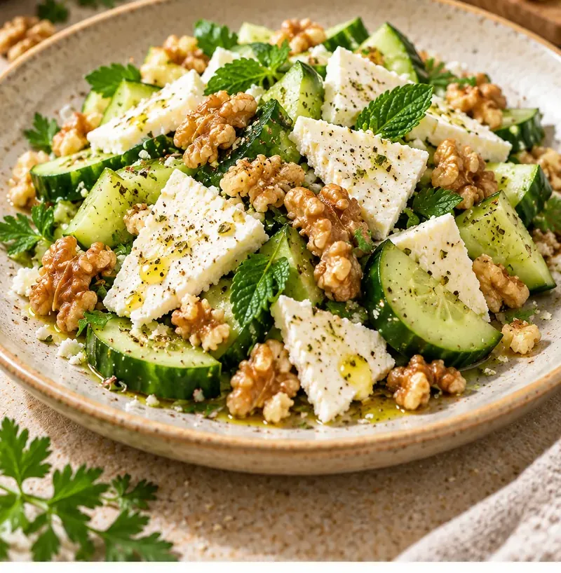 Ricotta salata con cetriolo e noci