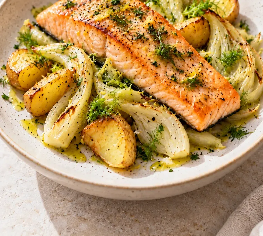 Salmone con patate e finocchi