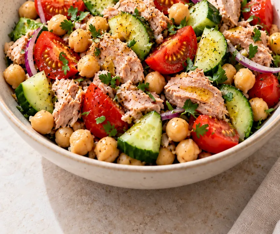 Insalata di ceci, tonno e pomodoro