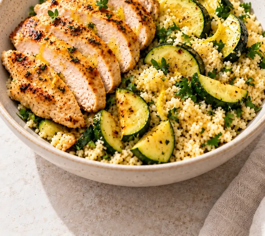 Tacchino al limone con cous cous e zucchine