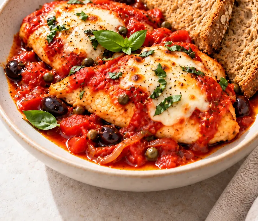 Pollo alla pizzaiola con pane integrale