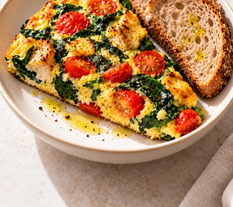 Frittata mediterranea con spinaci e pane