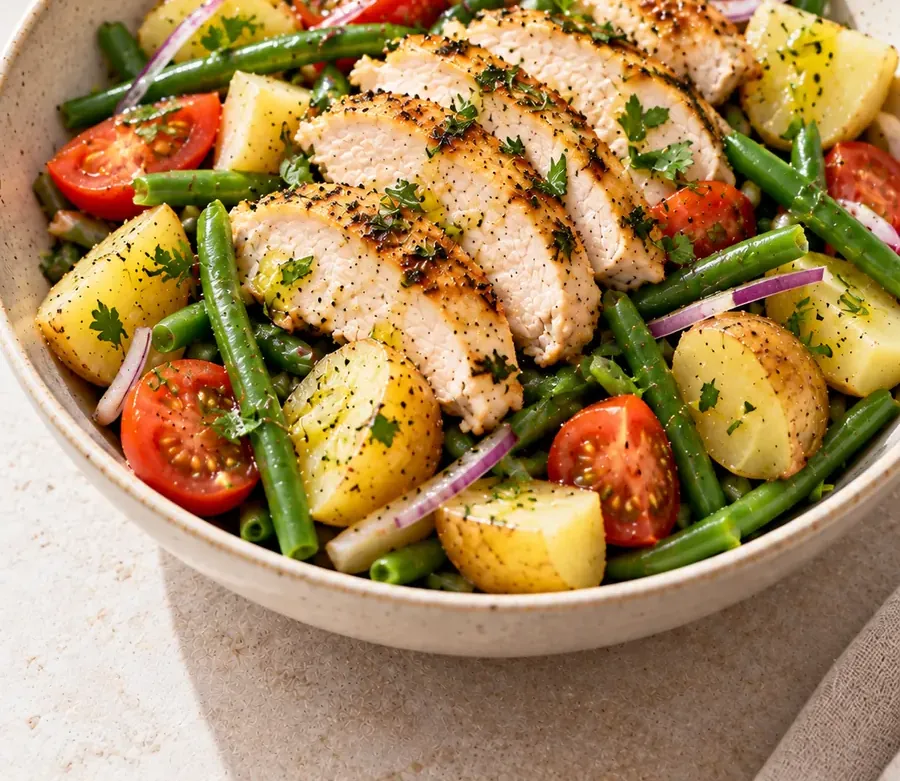 Insalata di pollo, patate e fagiolini