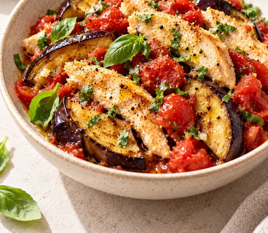Tacchino con melanzane e pomodoro