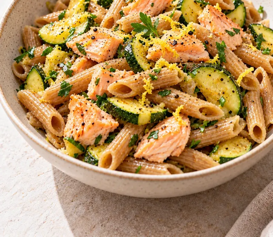Pasta integrale con salmone e zucchine