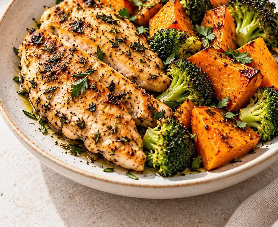 Pollo alle erbe con zucca e broccoli