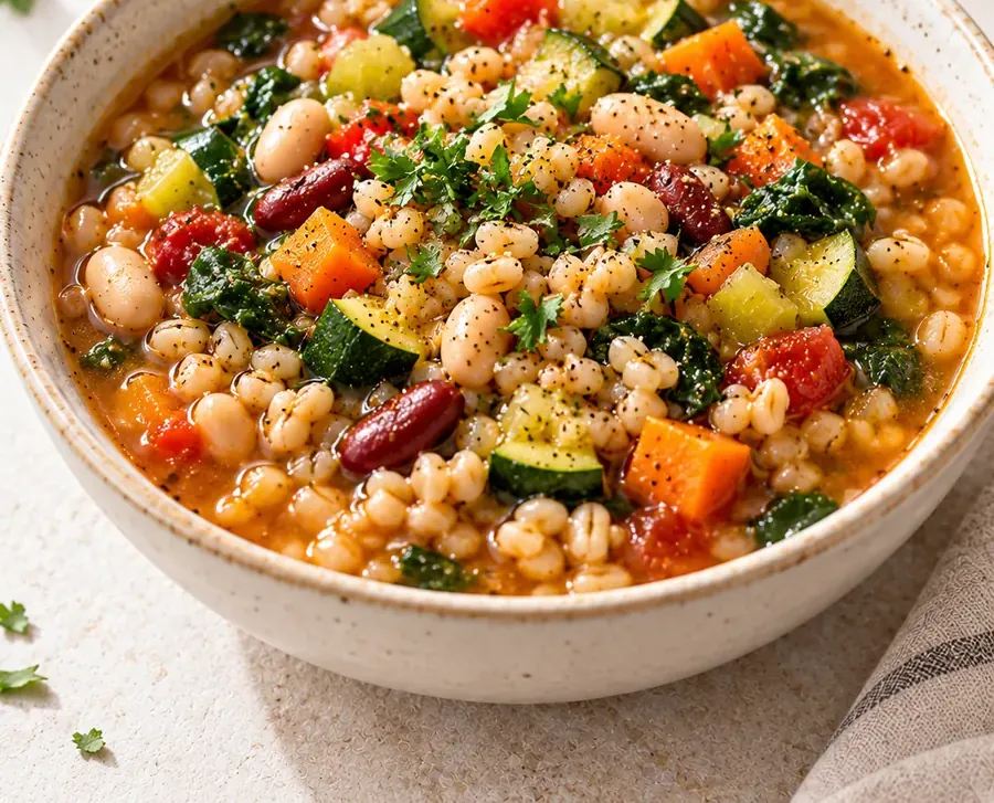Minestra di orzo, fagioli e verdure