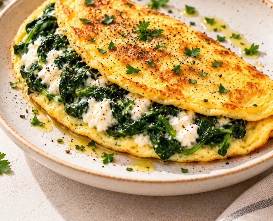 Omelette albumi, spinaci e ricotta