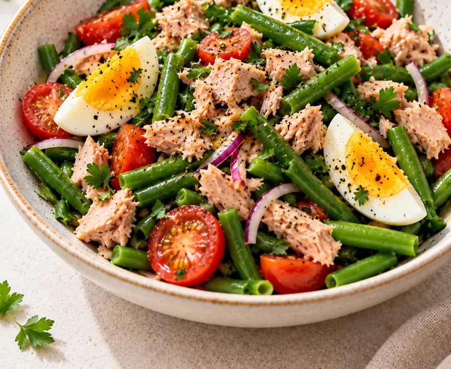 Insalata proteica tonno, uova e fagiolini