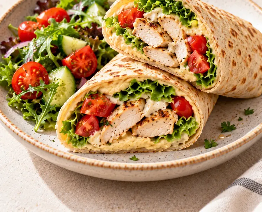 Wrap proteico di pollo e hummus