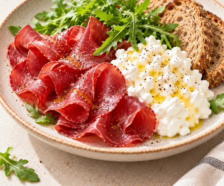 Bresaola e fiocchi di latte con pane