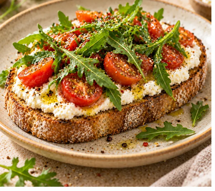 Toast ricotta, pomodoro e rucola