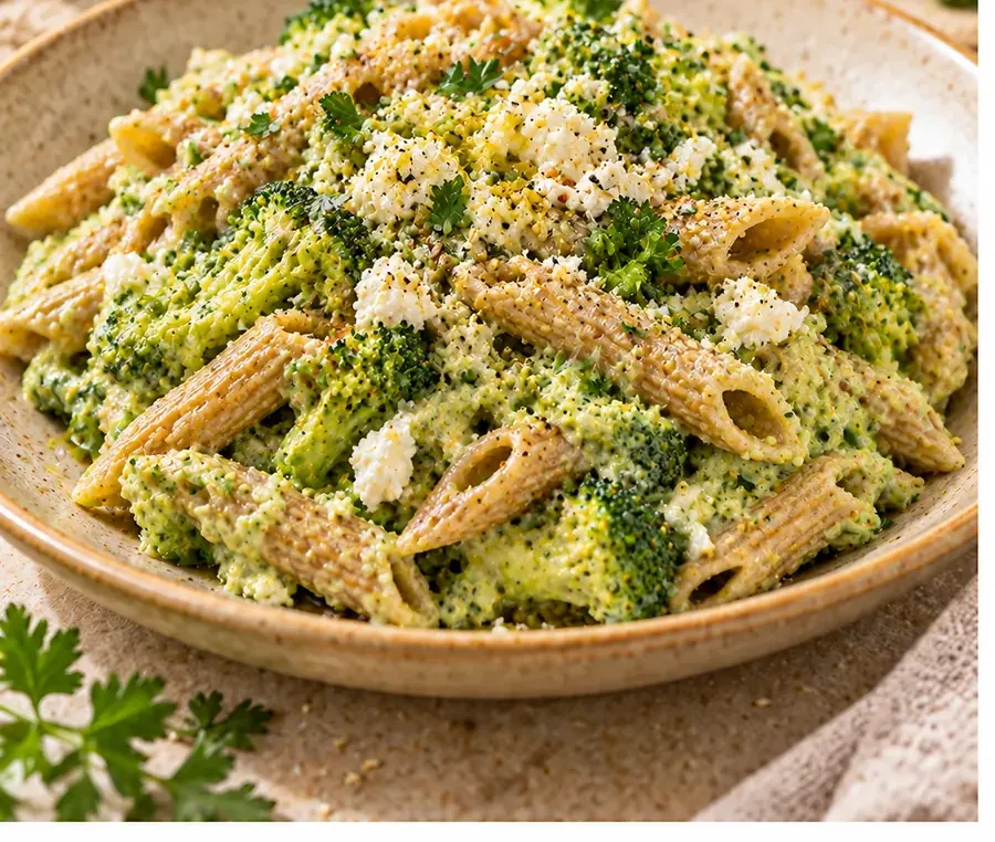 Pasta integrale con crema di broccoli e ricotta
