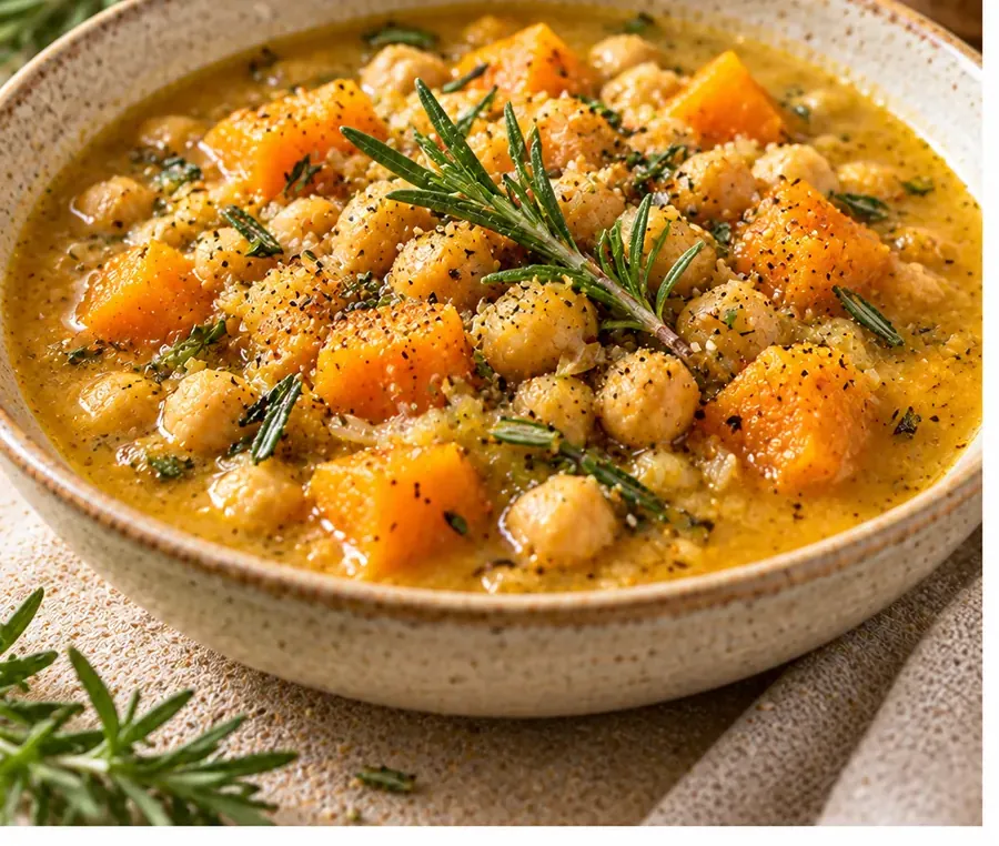 Zuppa di ceci, zucca e rosmarino